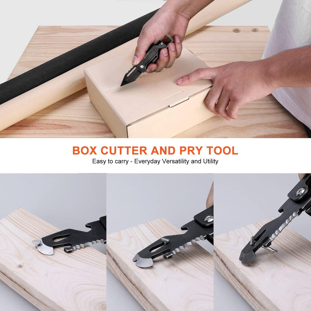 The Dual-Action Blade: 9-in-1 Damascus Keychain Folding Knife