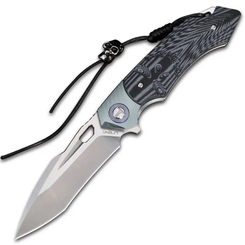 SkullForge D2 Tactical EDC Folding Knife– G10 Grip, Skull Clip & Leather Sheath