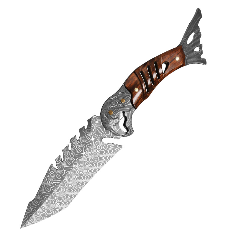 Ironwood Fang – Damascus Fishbone Outdoor Fixed Blade Knife