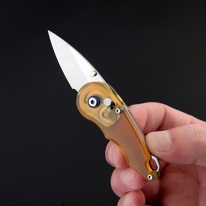 Amber Gem Sharp: PEI Handle Drop Point Mini EDC Keychain Folding Knife