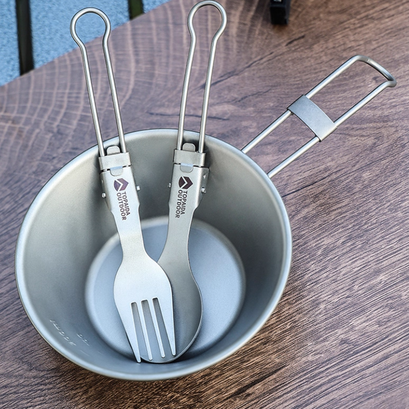 Featherlight Feast - Ultralight Titanium Folding Utensil Set for Travel